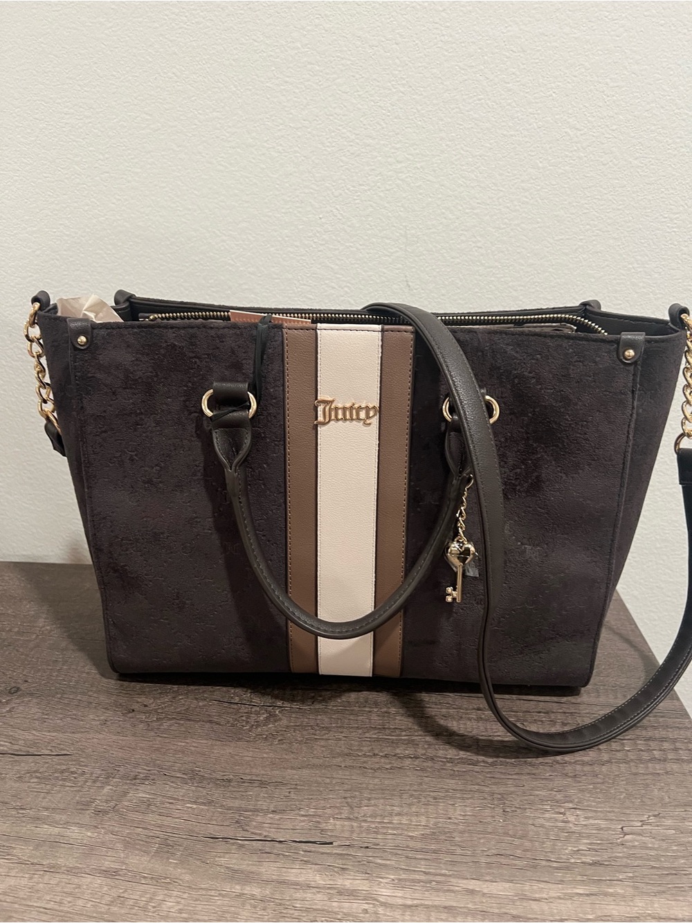 Juicy Couture Brown Cream Tote Shoulder Bag